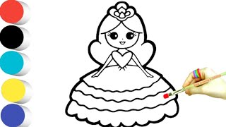 How to draw easy Princess in a beautiful Dress l Easy drawing and Coloring For Kids and Toddlers