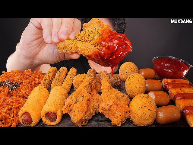 ASMR MUKBANG | BBURINKLE Chicken 🍗 Fire Noodles Sausage EATING 뿌링클 치킨 & 불닭볶음면 소세지 먹방