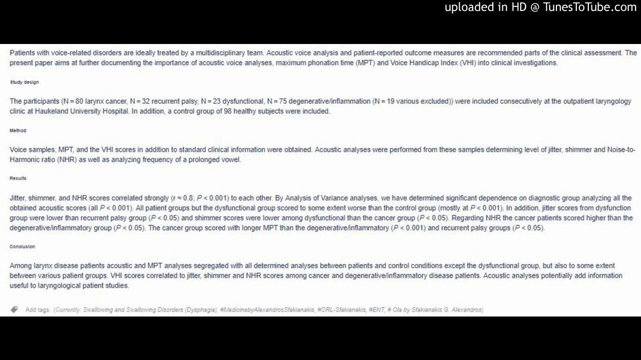 Voice Handicap Index Score And Larynx Disease Acoustic Voice Analysis Voice handicap index score and larynx disease acoustic voice analysis