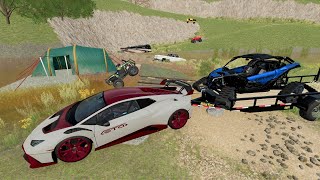 Using Lamborghini to haul ATV before huge storm | Farming Simulator 22 screenshot 1