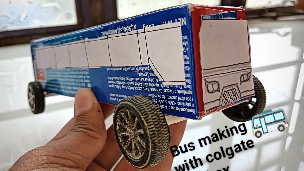 Making A Bus Using Box how to make toy bus with colgate box || bus making with colgate box ...