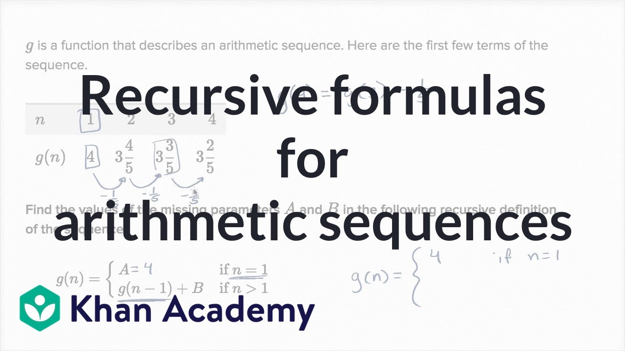 Recursive Formulas For Arithmetic Sequences Algebra Video Khan Academy