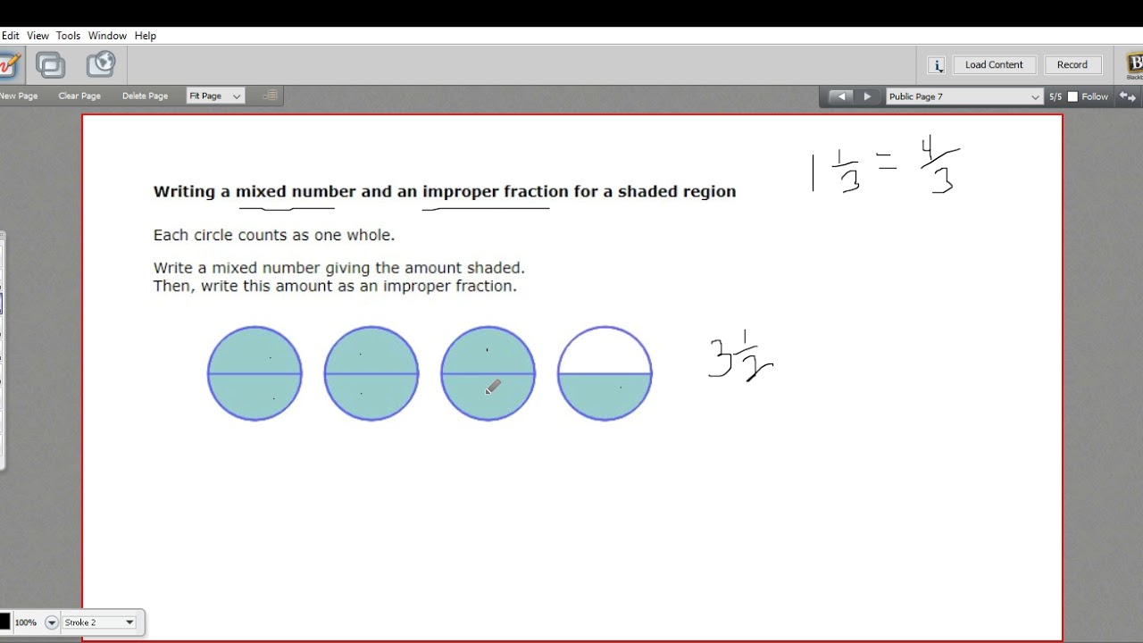 Writing a mixed number and an improper fraction for a shaded region