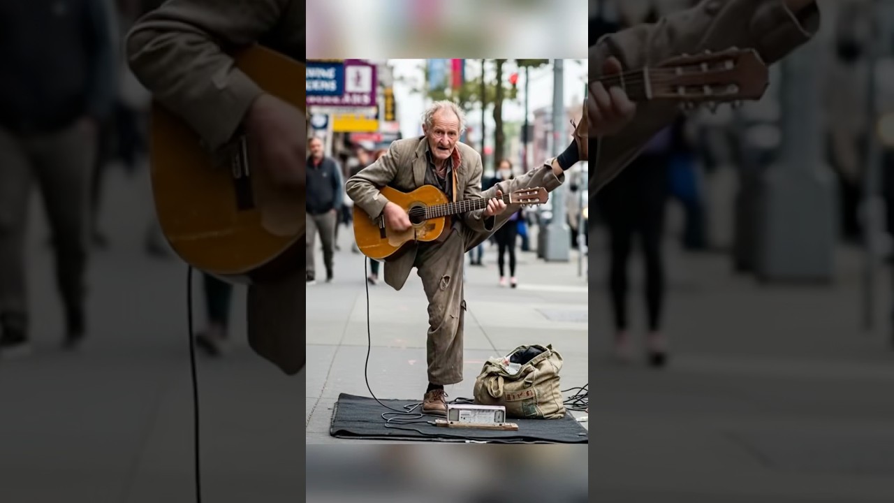 105-Year-Old homeless man incredible guitar street performance-sidewalk performance 