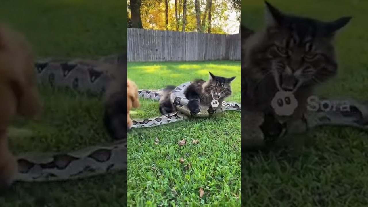 A puppy rescuing a kitten from an snake attack — True friendship in the wild!