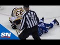 Kucherov Goes Down After High Stick From Chara