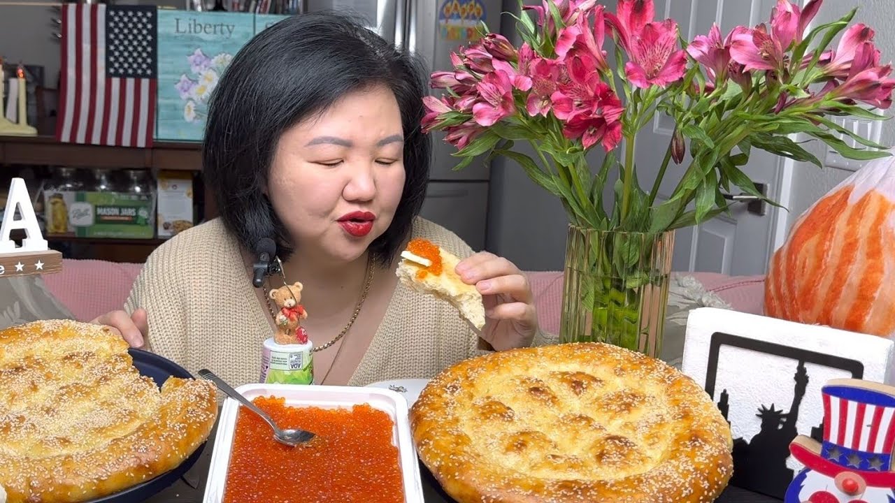 Мукбанг ПИР На Весь МИР! Красная ИКРА, Слабо Соленый ЛОСОСЬ, Узбекская ...