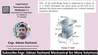 Transverse Shear |Pb 7-1| Mechanics of Materials RC Hibbeler