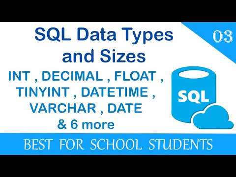 int float  Update  3. What are SQL Data Types and Sizes? VARCHAR, INT, FLOAT, SMALLINT and many more covered in detail.