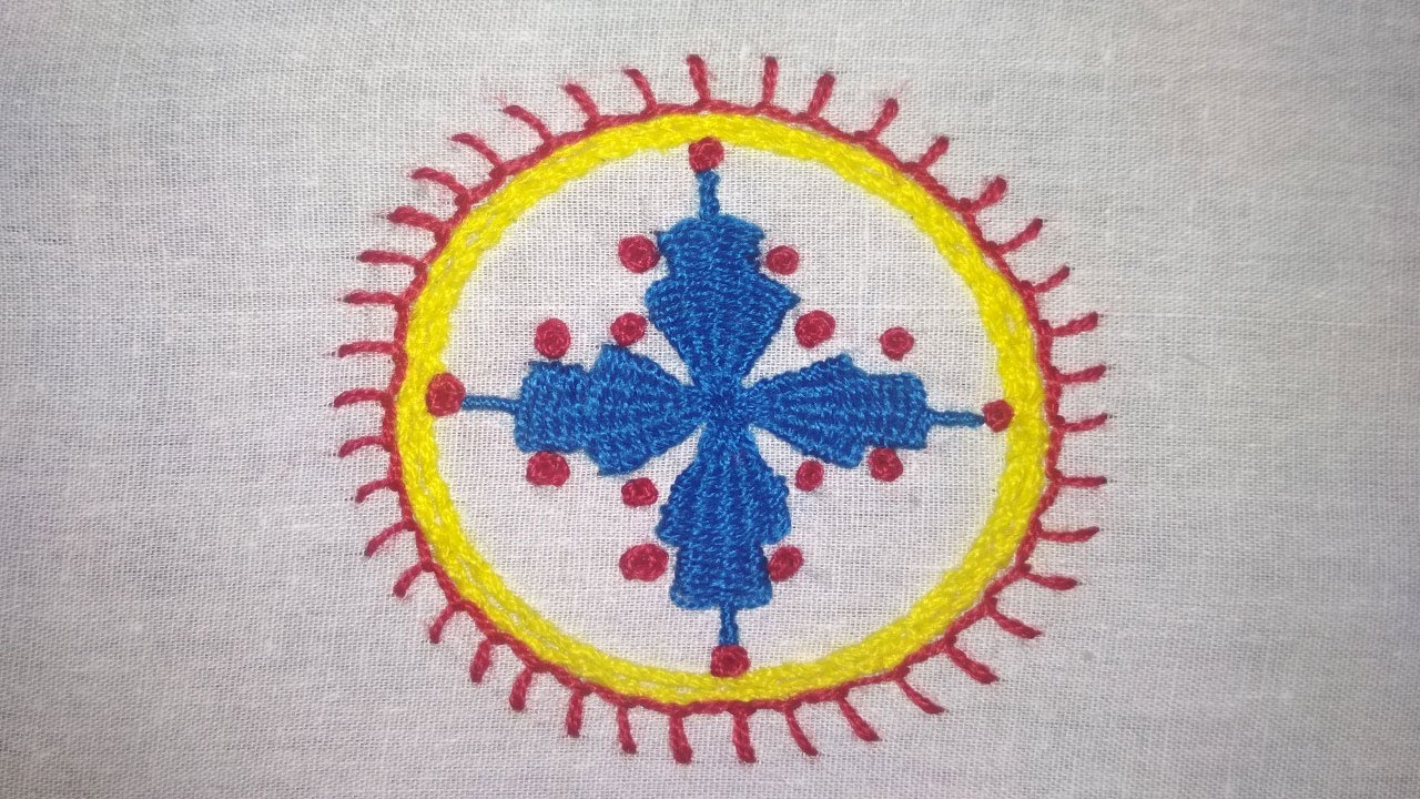 Round floral embroidery,latest hand embroidery table cloth,bed sheet