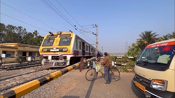 Newly Made Modern Ac Medha Emu Local Train Speedy Honking Passing Throughout at Bushiest railgate
