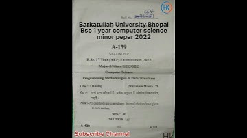 Barkatullah University Bhopal Bsc 1 year computer science minor pepar 2022