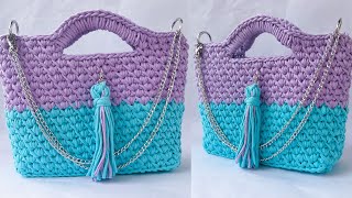 O melhor fundo de bolsa de crochê em 5 minutos Sacola colorida Lindo padrão de crochê Estilo turco