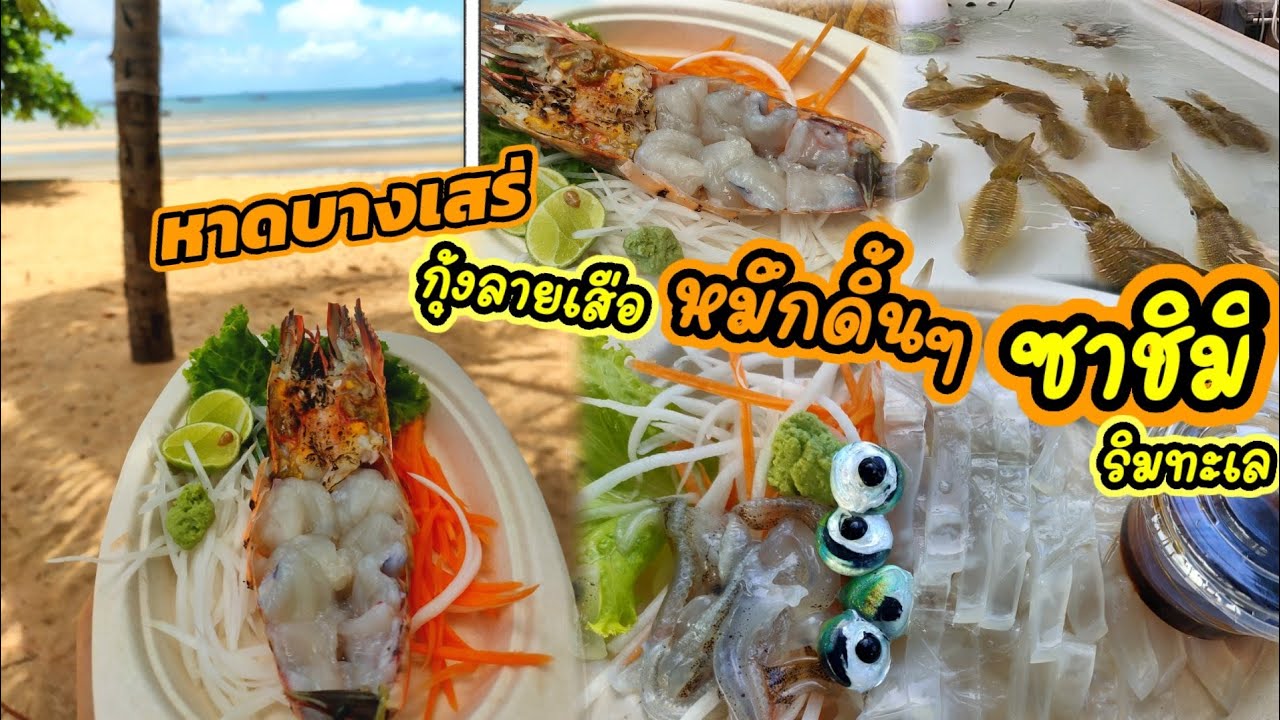 [VLOG] หมึกซาชิมิเป็นๆริมทะเล กุ้งลายเสือซาชิมิ หาดบางเสร่ล่าสุด