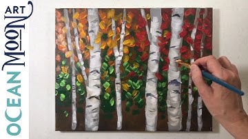 Painting a Simple Impressionistic Birch Tree Fall Forest │ Beginner Acrylic Painting Step by Step