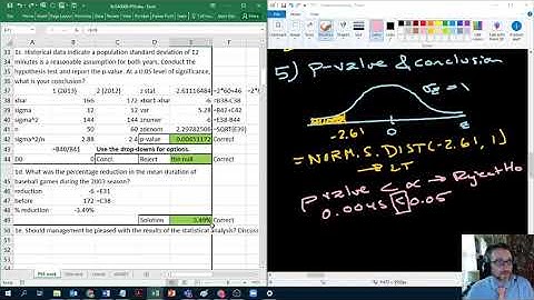 Hypothesis testing for two means - Excel example
