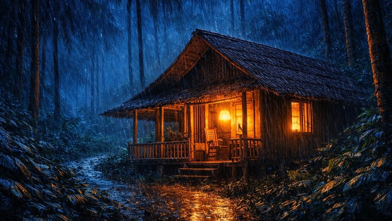 Cozy Cabin in the Woods with Gentle Rain 🌲 Calm Night Ambience for Deep Rest