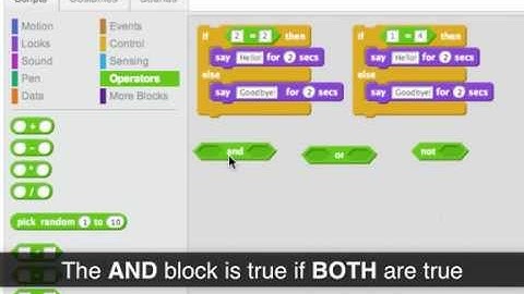 Using AND, OR, and NOT blocks: Programming in Scratch 2.0