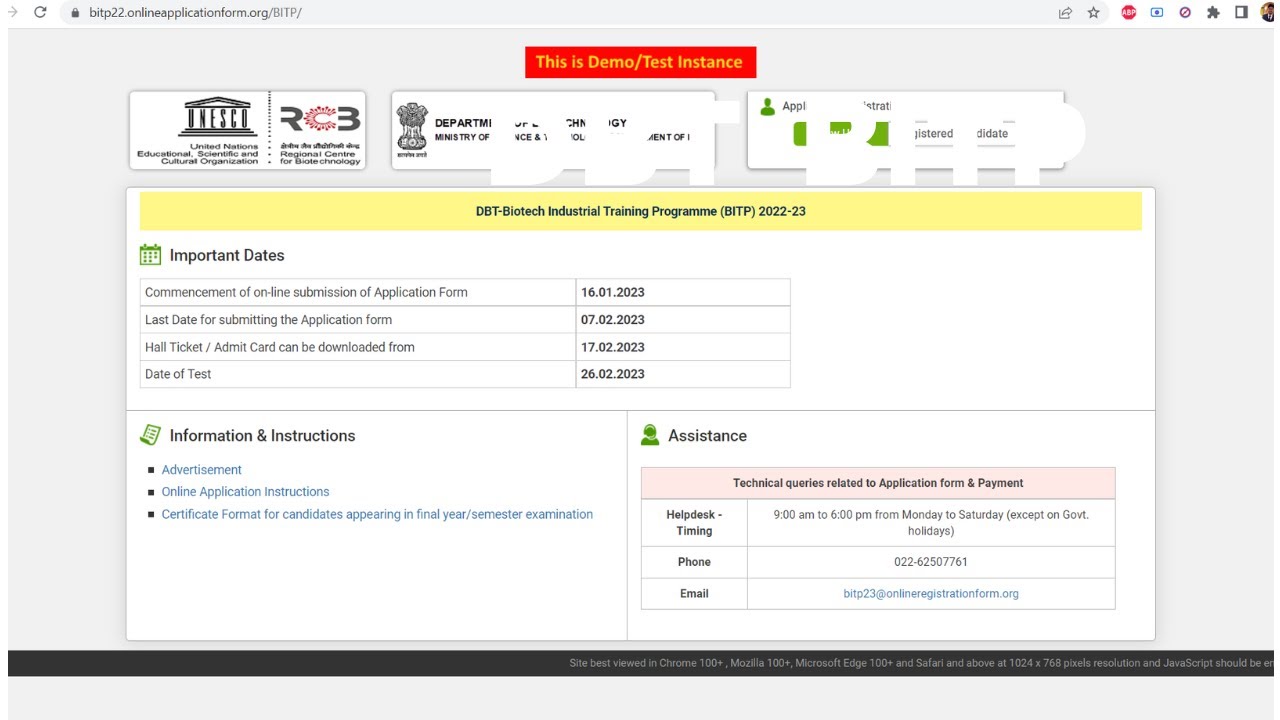 DBT-BITP Biotech Industrial Training Programme 2022-23 Application is live | CBT Exam | QP pattern