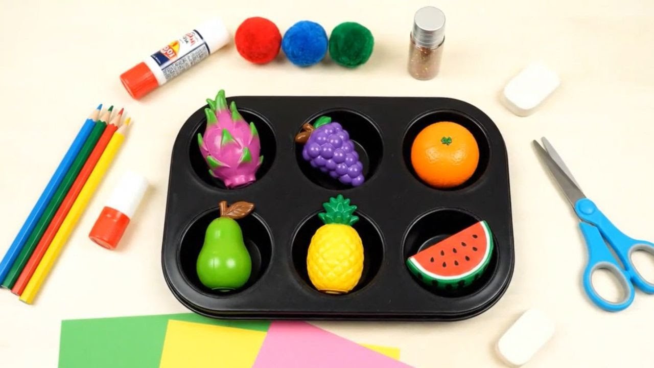 Satisfying Video l How to Made PlayDoh Plastic Fruit Toys IN Magic Pan & 6 Stars Candy Cutting ASMR