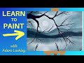 Moon over water  paint with adam  wet on wet oil painting for beginners