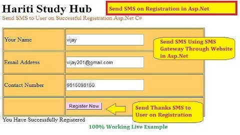 Send SMS to User after Registration Using Asp.Net C# | Hindi | SMS Gateway | Online Classes Free