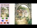 Landscape Watercolor - old village (sketch & coloring, Arches rough) NAMIL ART
