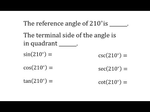 Find 6 Trig Function Values of 210 Degrees (Reference Triangle and Unit Circle)