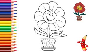 How to Draw A Flower With Flower Pot | Drawing, Colouring and Painting for Kids | Easy Drawing