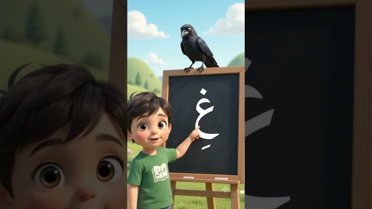 الحروف العربية مع أسماء الحيوانات: حرف الغين مثل غراب  Arabic alphabet letters with animal names