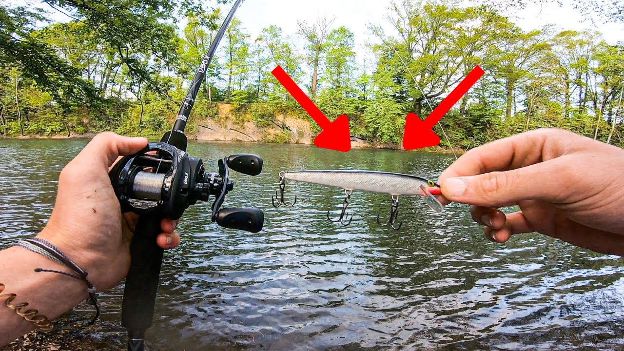 Fishing for BIG BASS with BIG BAITS in Small River! (unexpected catch