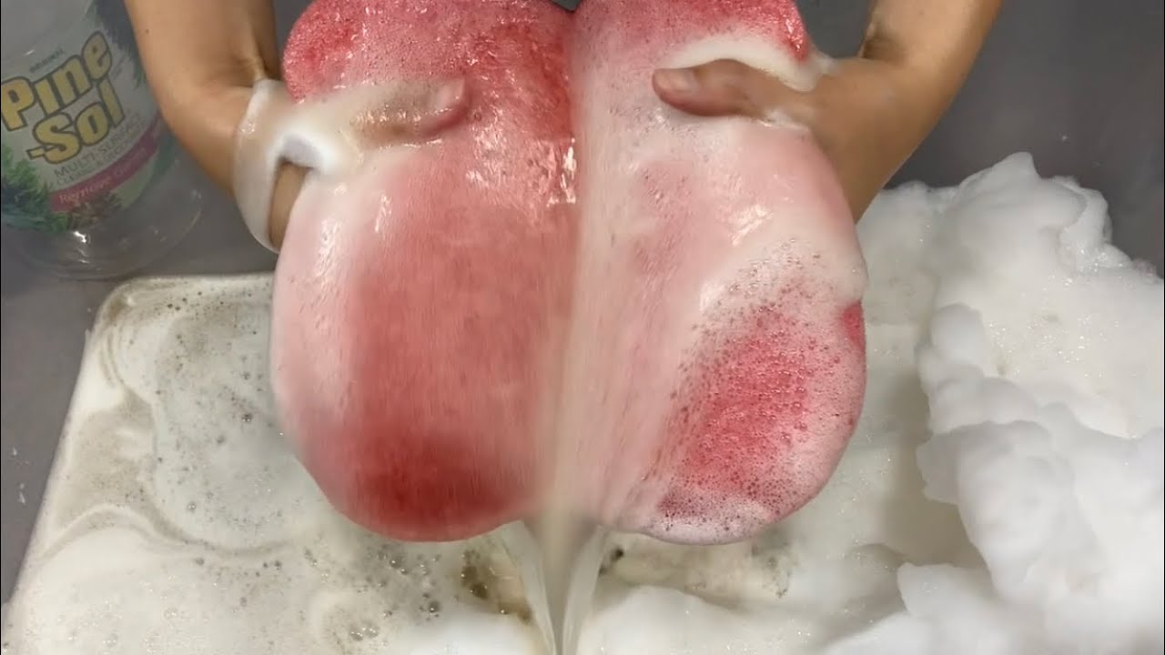 【ASMR】TAKE2✌️5liters of pinesol × softened sponges😋2回戦✌️5ℓのパインソルと膨らんでふわふわのスポンジ達でもこもこtime😋