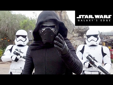 star-wars-galaxy's-edge-character-montage-at-disney-world-w/kylo-ren,-chewbacca,-rey,-stormtroopers+