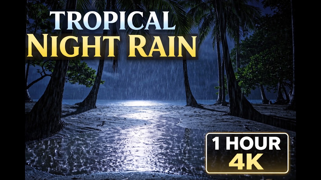 Tropical Night Rain Sounds for Deep Sleep – 1 Hour Relaxing Rainforest Ambience in 4K