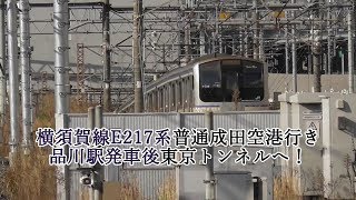 横須賀線E217系普通成田空港行き 品川駅発車後東京トンネルへ！
