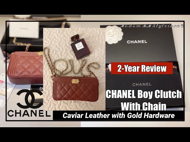 274, CHANEL BOY CLUTCH WITH CHAIN, CAVIAR LEATHER