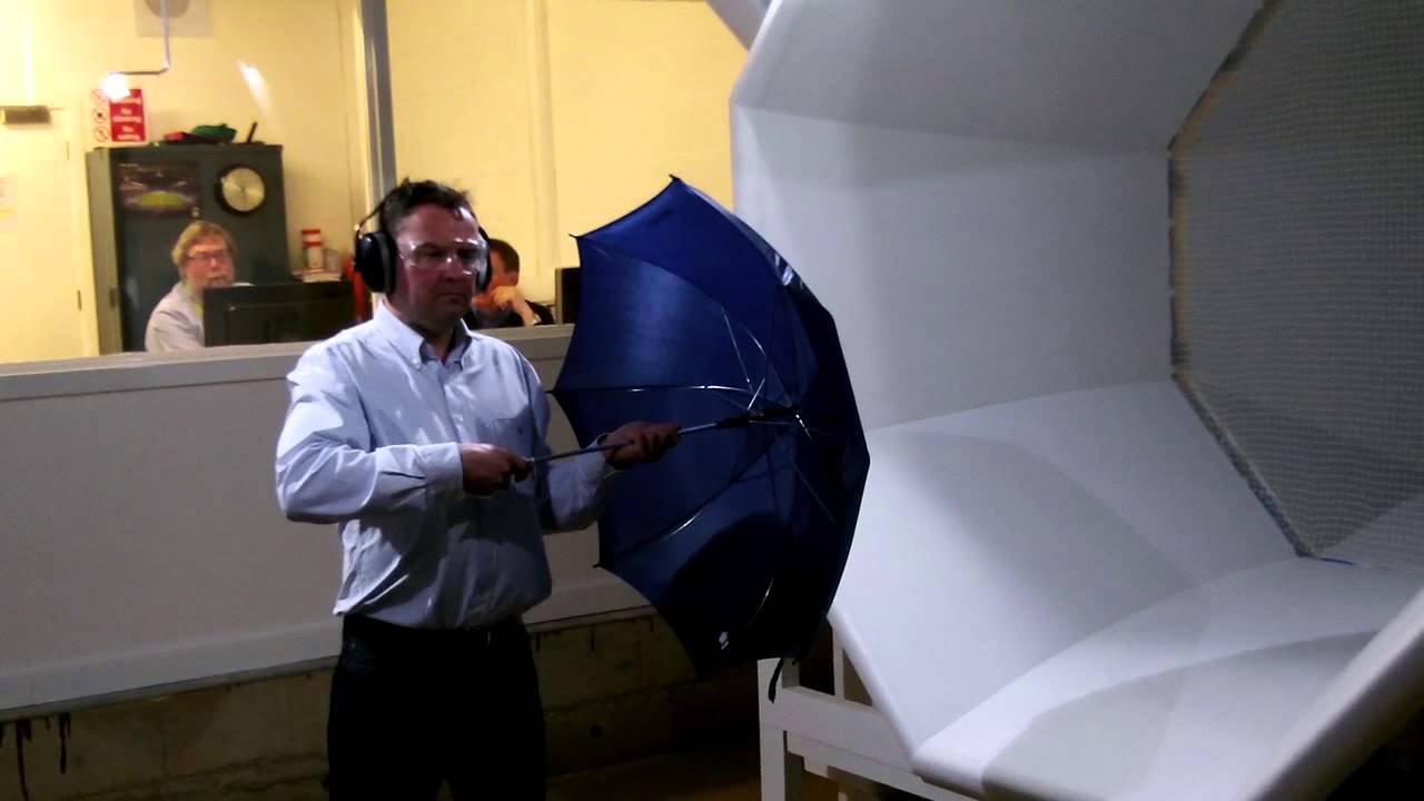 Conventional Umbrella Failing Wind Tunnel Test