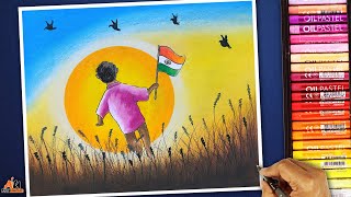 Independence day drawing with oil pastel step by step