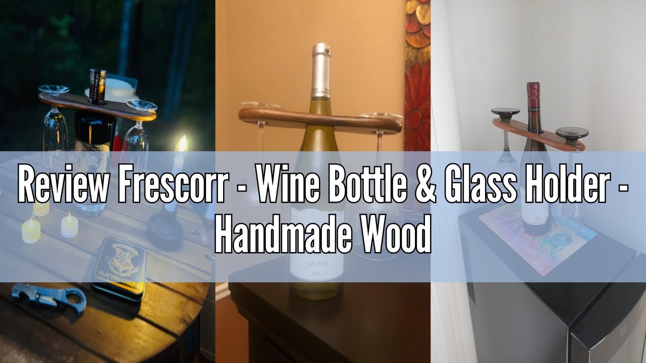Review Frescorr - Wine Bottle & Glass Holder - Handmade Wooden Counter Stand for Wine for Two Glasse