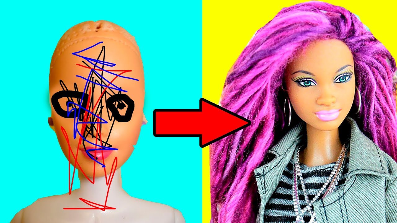 DIY Barbie Hairstyles with Yarn  How To Make Pink Doll Hair for Old Toys   YouTube
