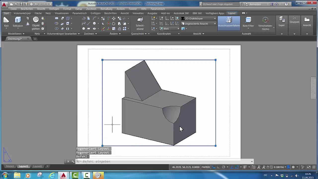 New Update AutoCad 2015 2d Zeichnungen aus 3D Volumenköpern ' 01