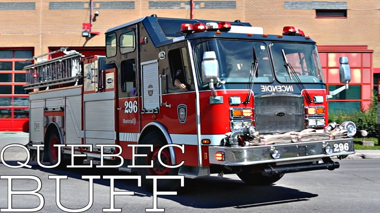 Montreal Fire Department (SIM) Fire Station 45 fire rigs responding to ...