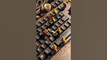 Tiny janitors cleaning a keyboard