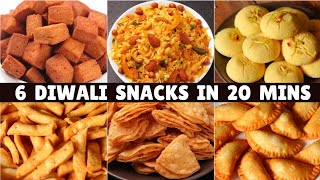 6 Quick & Easy Diwali Snack Recipes in 20 Minutes | 6 Instant Diwali Snacks Recipes