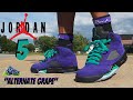 retro 5 alternate grape on feet