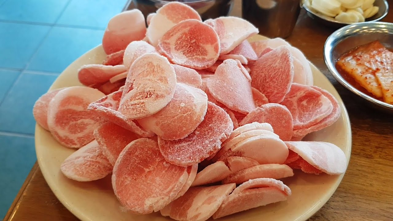 [청주 봉용불고기] 파절이 냉동삼겹살 Frozen Pork Belly BBQ / Korean Street Food