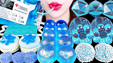 ASMR HOME MADE CANDY, PEARL BEAD JELLY, MASK, SNOWFLAKE BLUE FOOD EATING SOUNDS MUKBANG 파란색 먹방 咀嚼音