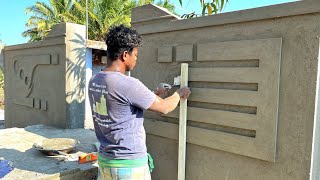 Plastering Techniques of Front Wall_Creative Gate Wall Border Design Accurate Plastering with Cement