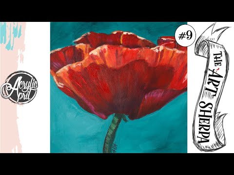 Poppy flower loose step by step Acrylic April day #9