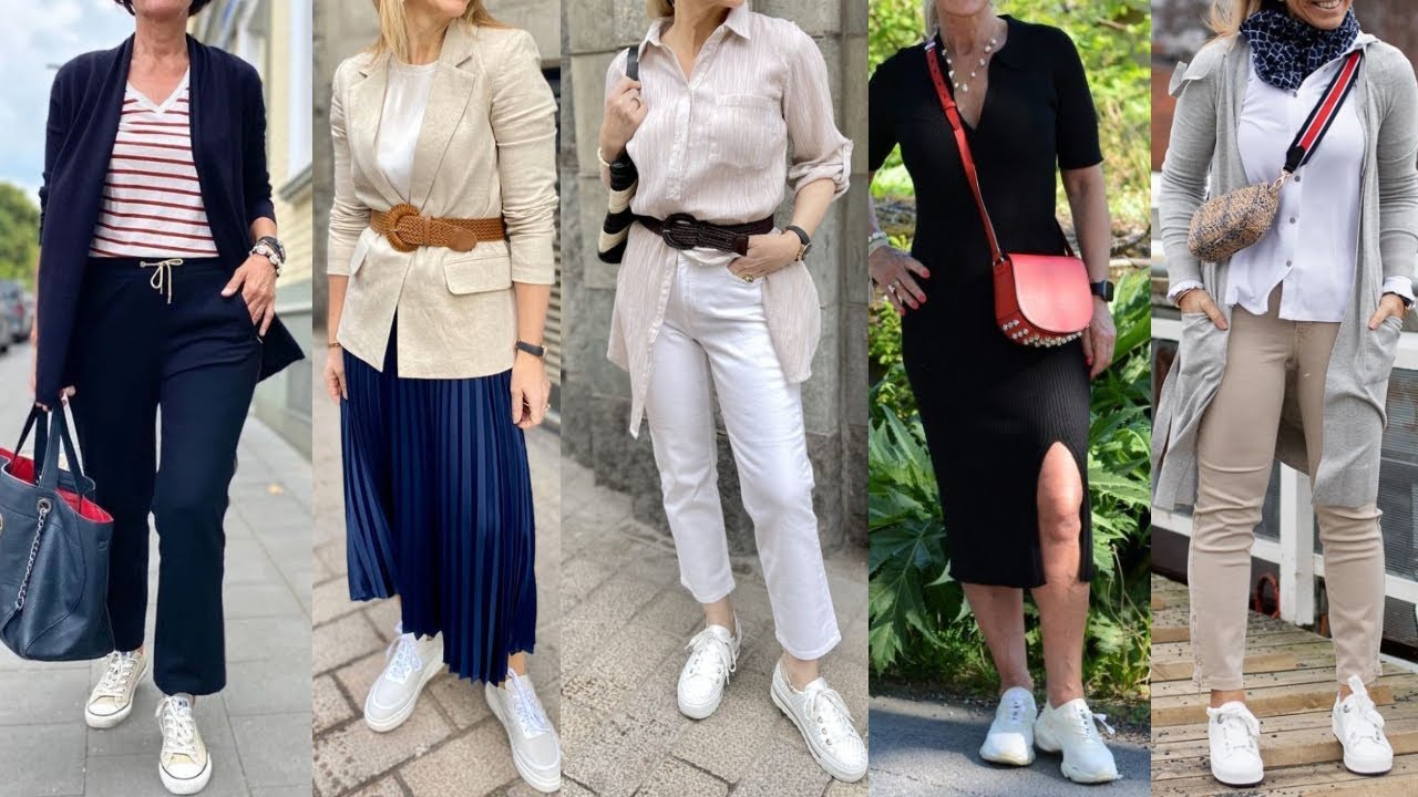 Tres looks de vestidos con zapatillas para mujeres mayores de 50